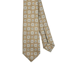 Charger l'image dans la galerie, Cravate 7 plis cappuccino motif foulard bleu