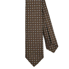 Charger l'image dans la galerie, Cravate 7 plis marron fleurs blanc et bleu