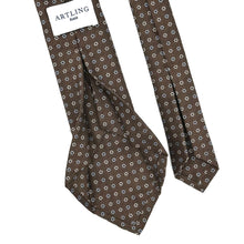 Charger l'image dans la galerie, Cravate 7 plis marron fleurs blanc et bleu