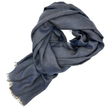 Charger l'image dans la galerie, Foulard cachemire et soie bleu reflets marron