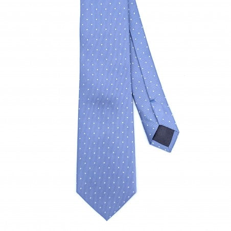 Cravate classique en twill de soie bleu ciel à pois blancs