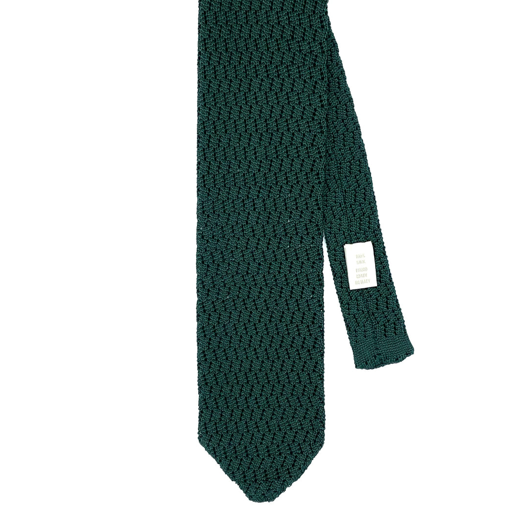Cravate en tricot de soie en zig zag vert foncé et bout pointu