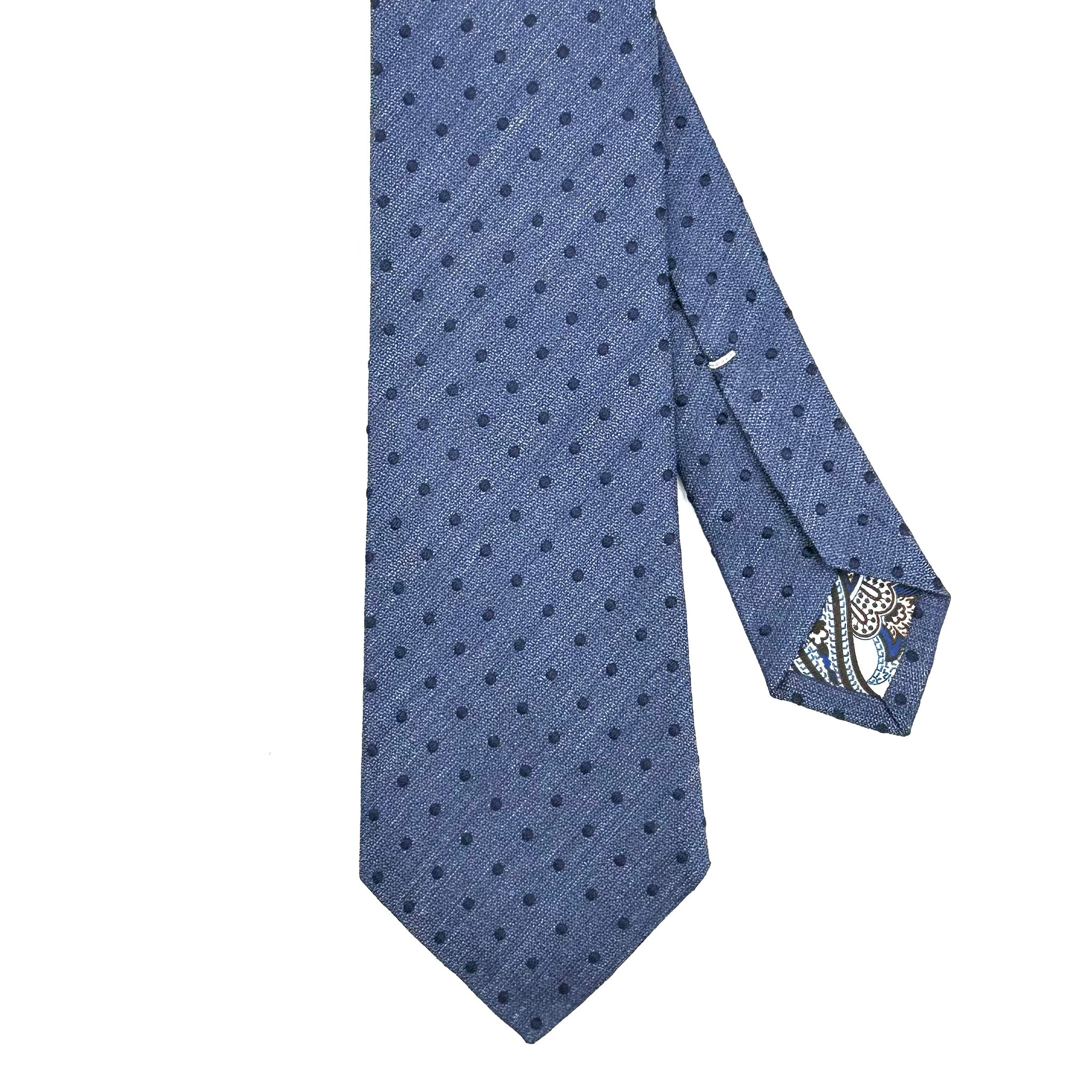 Cravate Kiton 100% Soie Sept Plis - Couleur Gris Avec Motifs Bleu/lilas, Neuve Sans étiquettes, Haut De Gamme