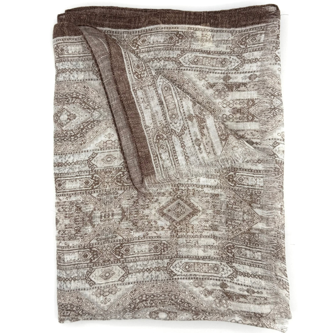 Foulard en lin imprimée motif tapis persan marron