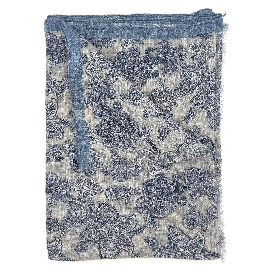 Foulard en lin paisley indigo